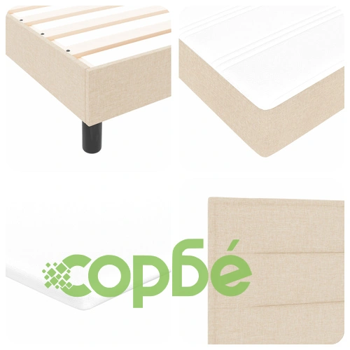 Легло с кутия-спринг и матрак 160x200 см, Кремава текстилна тапицерия ➤ топ цена ➤ sorbe.bg