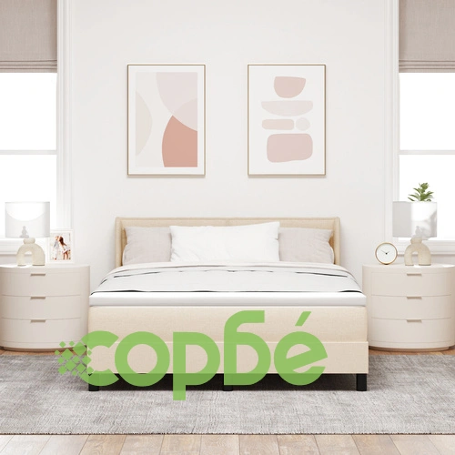 Легло с кутия-спринг и матрак 160x200 см, Кремава текстилна тапицерия ➤ топ цена ➤ sorbe.bg