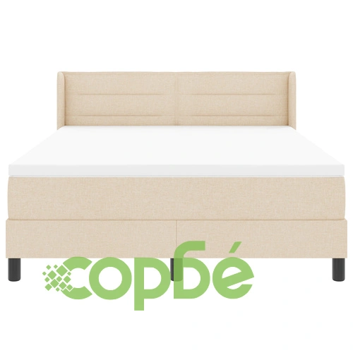 Легло с кутия-спринг и матрак 160x200 см, Кремава текстилна тапицерия ➤ топ цена ➤ sorbe.bg