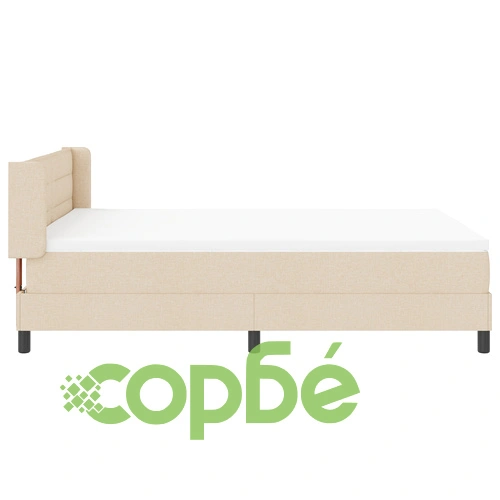 Легло с кутия-спринг и матрак 160x200 см, Кремава текстилна тапицерия ➤ топ цена ➤ sorbe.bg