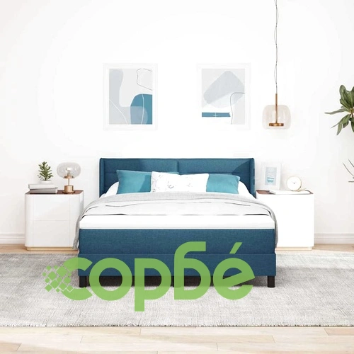 Континентално легло с матрак от тъкан тъмносиньо 160x200 см ➤ топ цена ➤ sorbe.bg