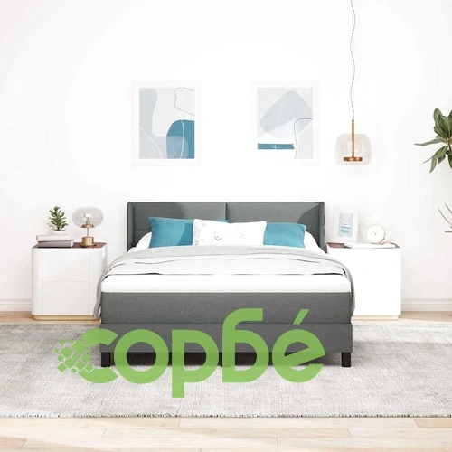Континентално легло с матрак тъмносиво 160x200 см от текстил ➤ топ цена ➤ sorbe.bg