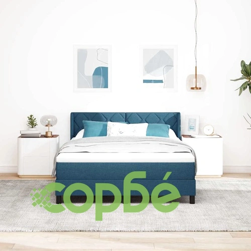 Континентално легло с матрак синьо тъкан 140 x 190 см ➤ топ цена ➤ sorbe.bg