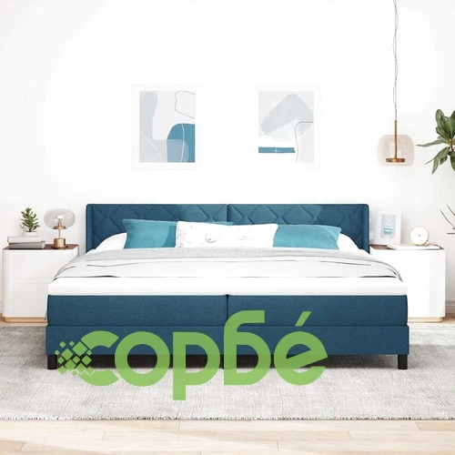 Континентално легло с матрак от тъкан синьо 200x200 см ➤ топ цена ➤ sorbe.bg