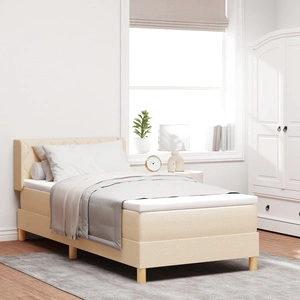 Легло с пружина и матрак от текстил, кремаво, 90x190 см, с диамантен дизайн на таблата