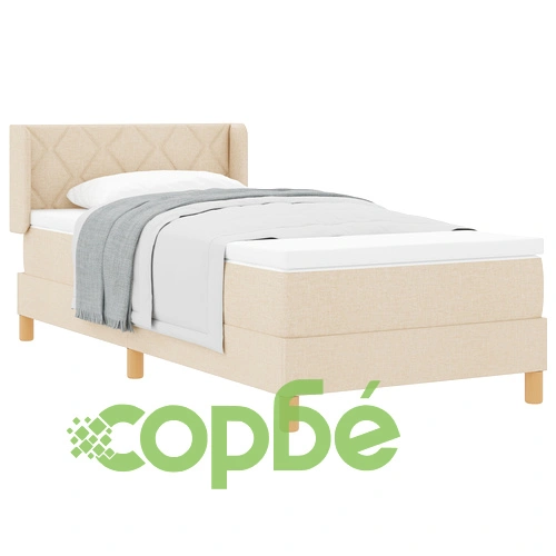 Легло с пружина и матрак от текстил, кремаво, 90x190 см, с диамантен дизайн на таблата ➤ топ цена ➤ sorbe.bg