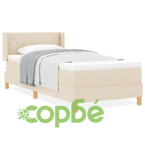 Легло с пружина и матрак от текстил, кремаво, 90x190 см, с диамантен дизайн на таблата ➤ топ цена ➤ sorbe.bg