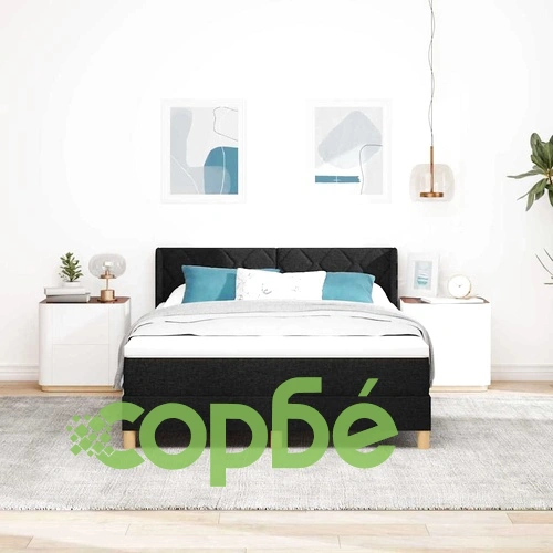 Легло с пружинен матрак и тапицерия от текстил черно 140x200 см ➤ топ цена ➤ sorbe.bg