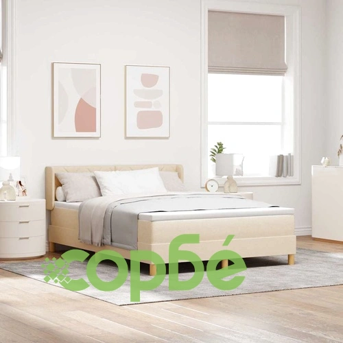 Легло с пружини и матрак с табла, крем, 140x200 см, текстил ➤ топ цена ➤ sorbe.bg