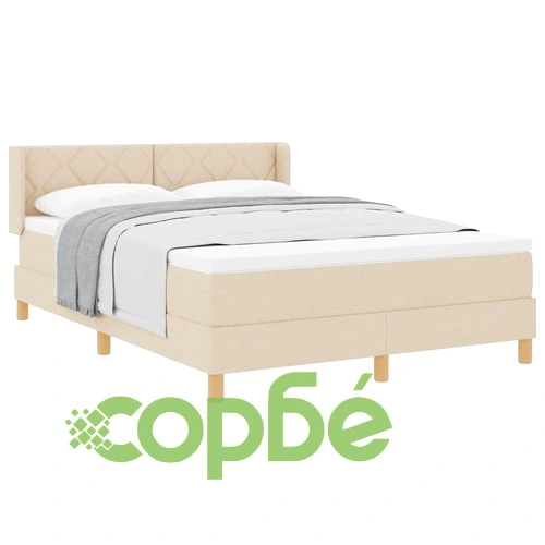 Легло с пружини и матрак с табла, крем, 140x200 см, текстил ➤ топ цена ➤ sorbe.bg