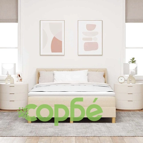 Легло с пружини и матрак с табла, крем, 140x200 см, текстил ➤ топ цена ➤ sorbe.bg