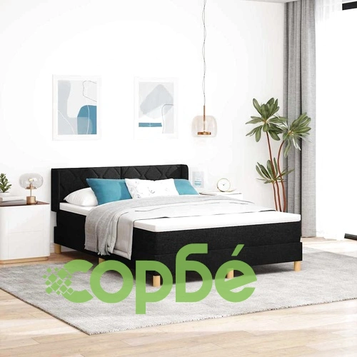 Легло с пружинирана основа и матрак черно 160x200 см от текстил ➤ топ цена ➤ sorbe.bg
