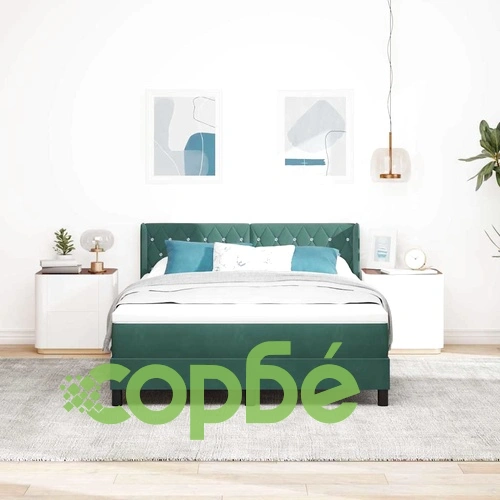 Легло с пружини и матрак тъмнозелено кадифе 140x200 см ➤ топ цена ➤ sorbe.bg