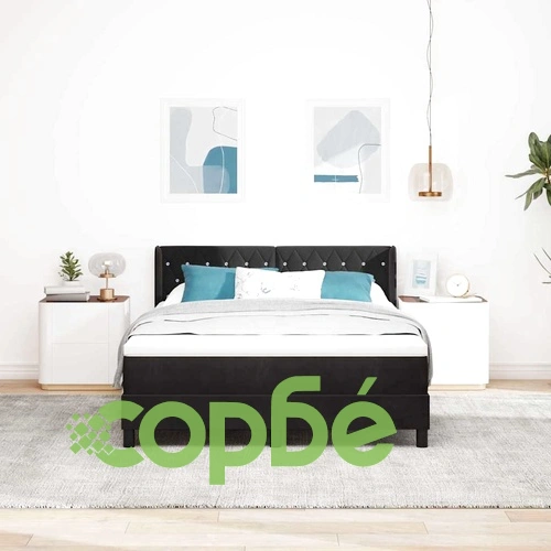 Легло с пружини и матрак от кадифе черно 160x200 см ➤ топ цена ➤ sorbe.bg