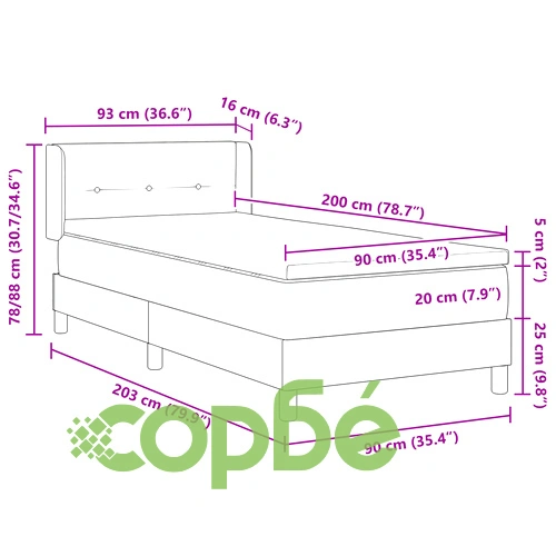 Легло с пружина и матрак от велур в тъмно сиво, 90x200 см ➤ топ цена ➤ sorbe.bg