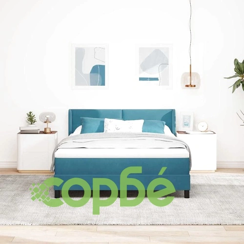 Легло с пружини и матрак от кадифе тъмносиньо 140x190 см ➤ топ цена ➤ sorbe.bg