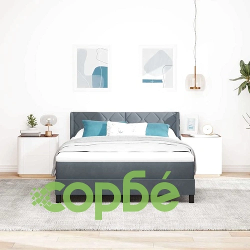 Кадифено легло с пружини и матрак 140x200 см тъмносиво ➤ топ цена ➤ sorbe.bg