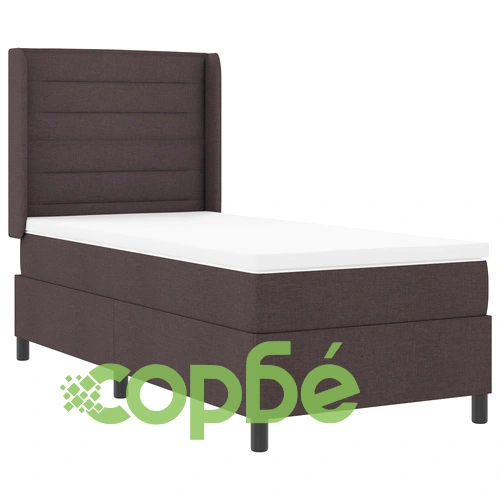 Единично легло с пружини и матрак 90x190 см от полиестерен текстил в тъмно кафяво ➤ топ цена ➤ sorbe.bg