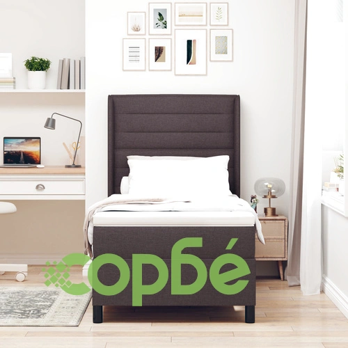 Единично легло с пружини и матрак 90x190 см от полиестерен текстил в тъмно кафяво ➤ топ цена ➤ sorbe.bg