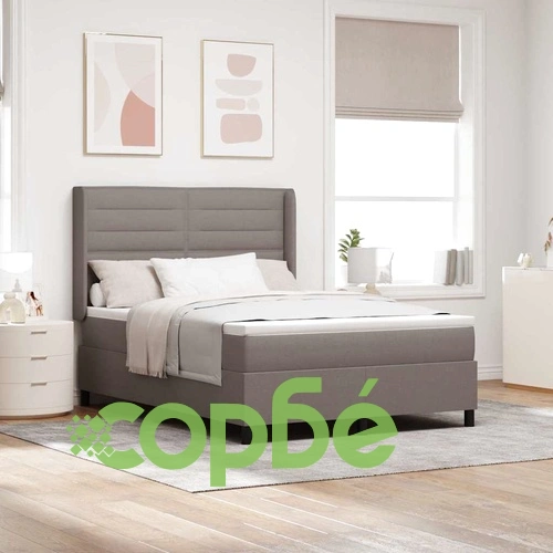 Легло с пружинирана основа и матрак, 140 x 200 cm, текстил, цвят таупе ➤ топ цена ➤ sorbe.bg