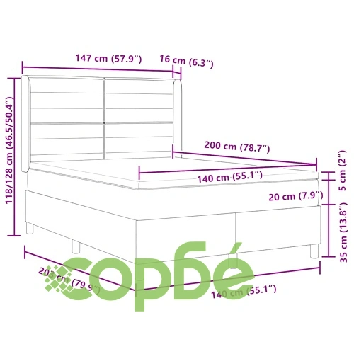 Легло с пружинирана основа и матрак, 140 x 200 cm, текстил, цвят таупе ➤ топ цена ➤ sorbe.bg
