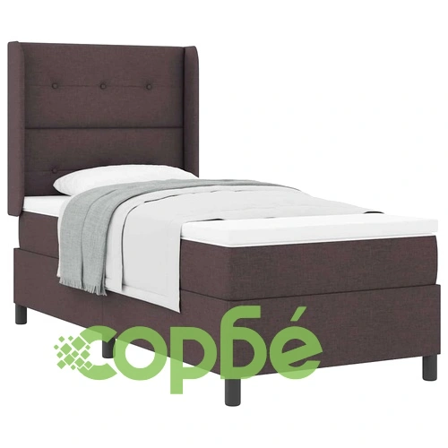 Легло с пружинирана основа и матрак тъмнокафяв 100x200 см полиестер ➤ топ цена ➤ sorbe.bg