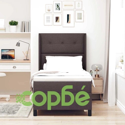 Легло с пружинирана основа и матрак тъмнокафяв 100x200 см полиестер ➤ топ цена ➤ sorbe.bg