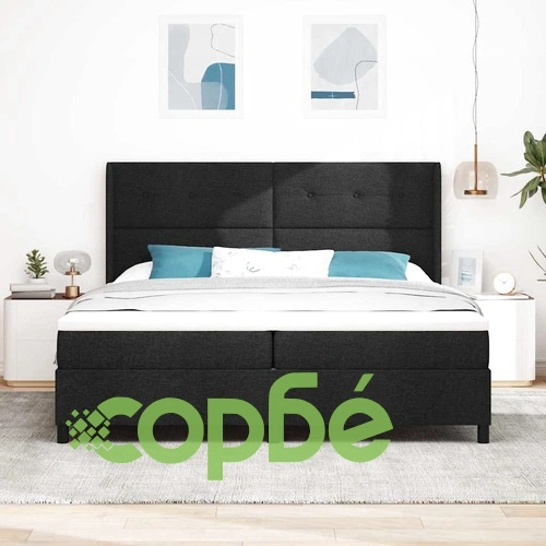 Легло с пружинирана основа и матрак черно 200x200 см полиестер ➤ топ цена ➤ sorbe.bg