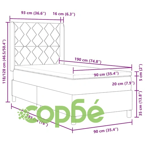 Легло с пружинирана основа и матрак светлосиво 90x190 см текстил ➤ топ цена ➤ sorbe.bg