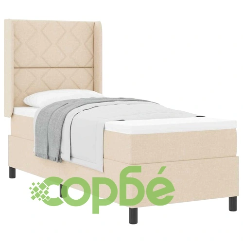 Легло с пружинирана основа и матрак 90x190 см, кремав текстил ➤ топ цена ➤ sorbe.bg