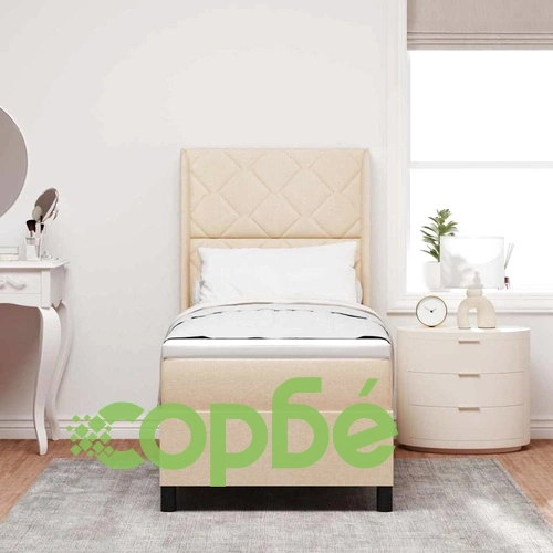 Легло с пружинирана основа и матрак 90x190 см, кремав текстил ➤ топ цена ➤ sorbe.bg