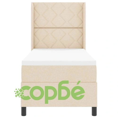 Легло с пружинирана основа и матрак 90x190 см, кремав текстил ➤ топ цена ➤ sorbe.bg