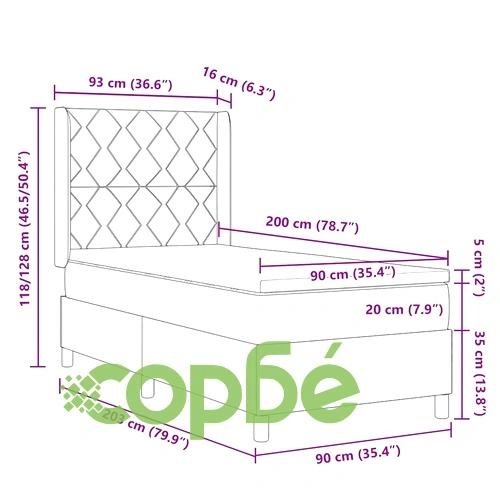 Легло с матрак и пружинирана основа светлосиво 90x200 см текстил ➤ топ цена ➤ sorbe.bg
