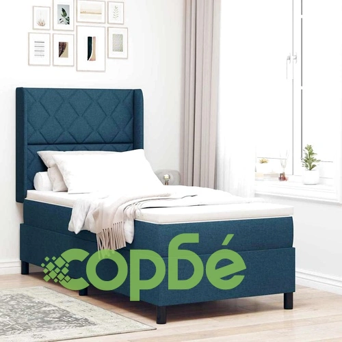 Легло с пружинирана основа и матрак 90x200 см синьо текстил ➤ топ цена ➤ sorbe.bg