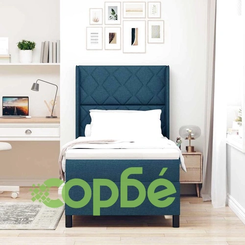 Легло с пружинирана основа и матрак 90x200 см синьо текстил ➤ топ цена ➤ sorbe.bg