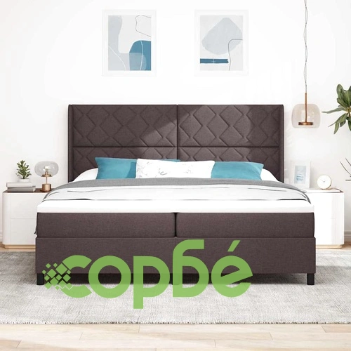 Легло с пружинирана основа и матрак тъмнокафяв 200x200 см полиестер ➤ топ цена ➤ sorbe.bg