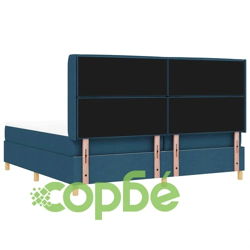 Легло с пружини и матрак с табла синьо 200x200 см текстил ➤ топ цена ➤ sorbe.bg