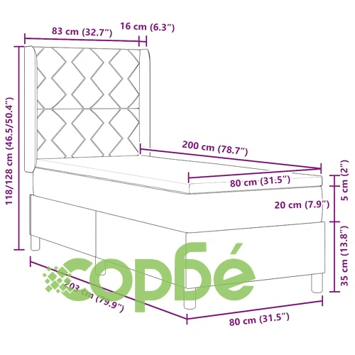 Легло с пружини и матрак с табла крем 80x200 см текстил ➤ топ цена ➤ sorbe.bg