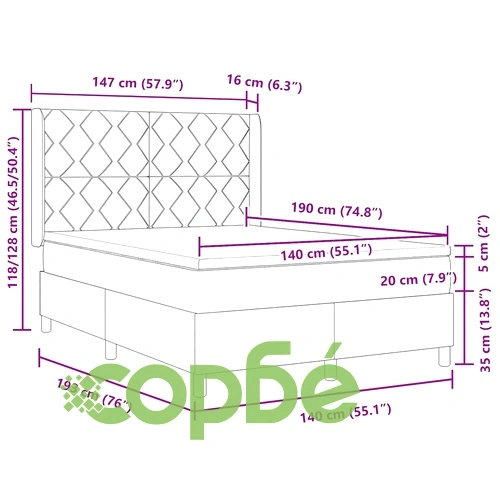 Легло с пружинен матрак и табла синьо 140x190 см текстил ➤ топ цена ➤ sorbe.bg