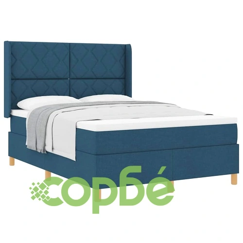 Легло с пружинен матрак и табла синьо 140x190 см текстил ➤ топ цена ➤ sorbe.bg
