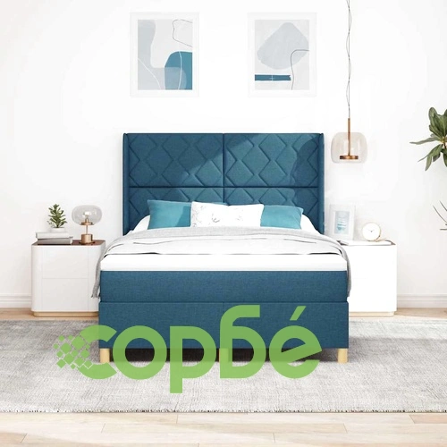 Легло с пружинен матрак и табла синьо 140x190 см текстил ➤ топ цена ➤ sorbe.bg