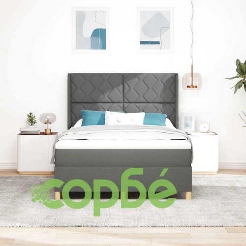 Легло с пружини и матрак тъмносив 160x200 см текстил ➤ топ цена ➤ sorbe.bg