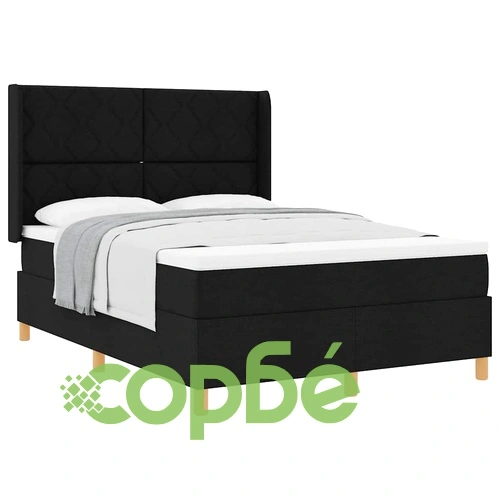 Легло с пружинен матрак и табла черно 160x200 см текстил ➤ топ цена ➤ sorbe.bg