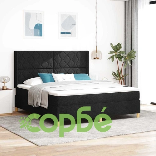 Легло с пружини и матрак с табла черно текстил 180x200 см ➤ топ цена ➤ sorbe.bg