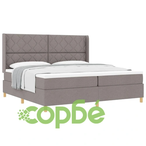 Легло с пружини и матрак с табла таупе 200x200 см текстил ➤ топ цена ➤ sorbe.bg