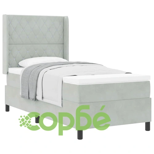 Легло с пружинен матрак и кадифена тапицерия светлосиво 100x200 см ➤ топ цена ➤ sorbe.bg