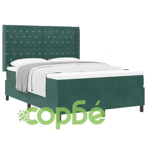 Легло с пружинирана основа и матрак 140 x 200 cm - Тъмнозелено Кадифе ➤ топ цена ➤ sorbe.bg