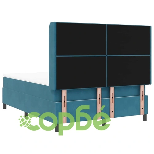 Кадифено легло с пружинен матрак 160x200 см в тъмносиньо ➤ топ цена ➤ sorbe.bg