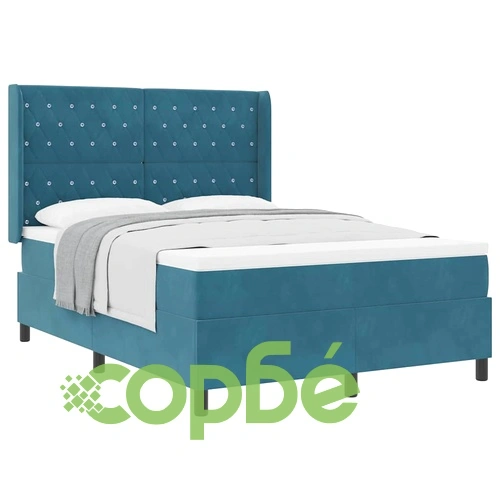 Кадифено легло с пружинен матрак 160x200 см в тъмносиньо ➤ топ цена ➤ sorbe.bg