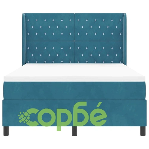 Кадифено легло с пружинен матрак 160x200 см в тъмносиньо ➤ топ цена ➤ sorbe.bg